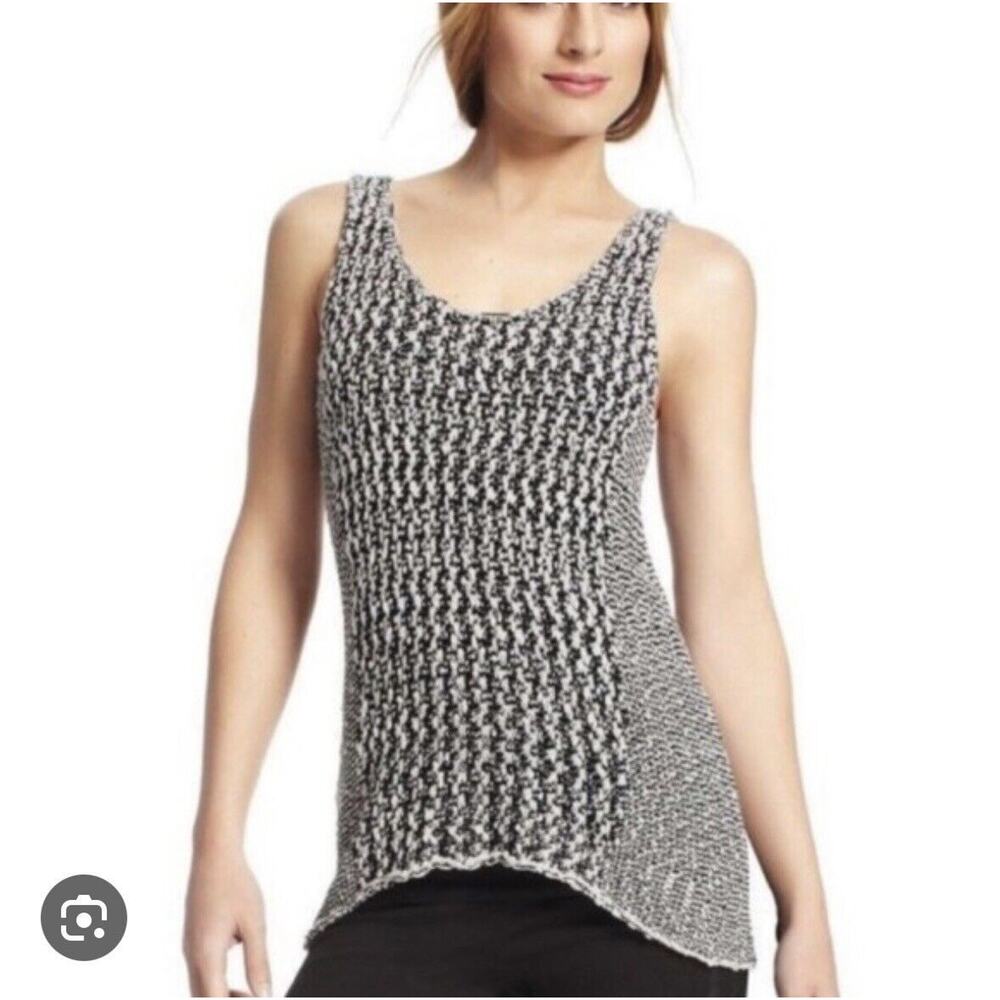 Cabi Women's Yarn High Low Tank Knit Top Shirt Sz Small Black White Loose Fit